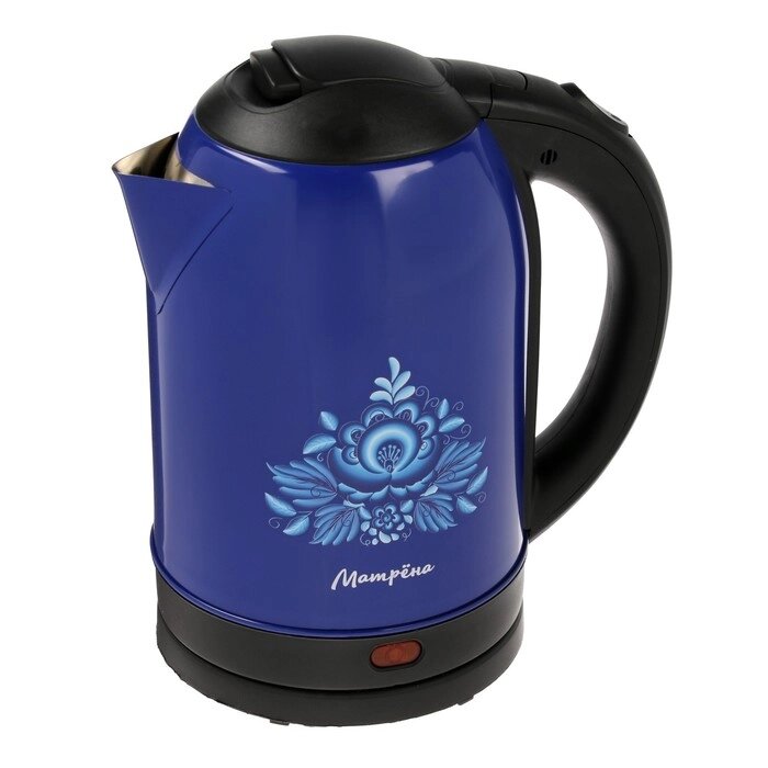 Чайник электрический "Матрёна" MA-005, металл, 2 л, 1500 Вт, сине-чёрный с рисунком "Гжель" от компании Интернет - магазин Flap - фото 1