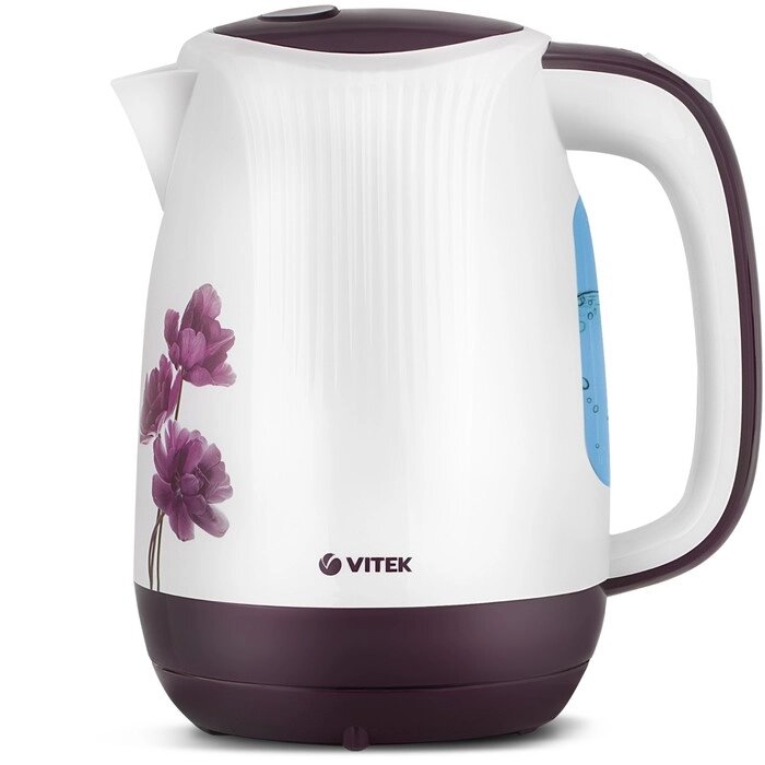 Чайник электрический Vitek VT-7061, пластик, 1.7 л, 2200 Вт, бело-фиолетовый с рисунком от компании Интернет - магазин Flap - фото 1