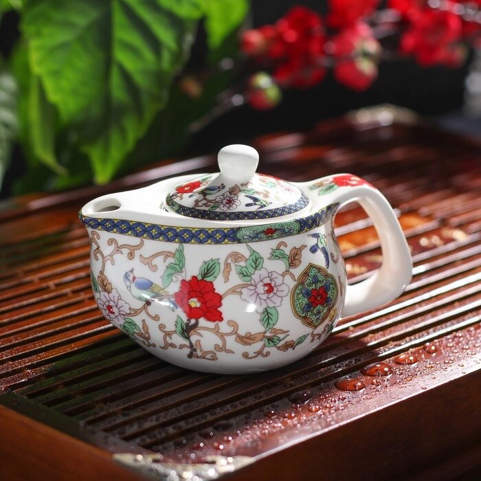 Чайник керамический заварочный с металлическим ситом «Цветы», 200 мл от компании Интернет - магазин Flap - фото 1