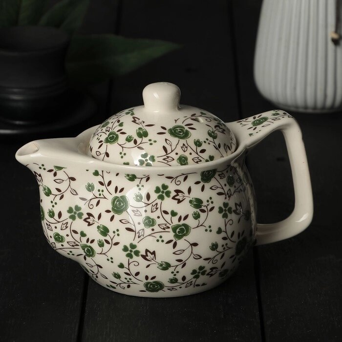 Чайник керамический заварочный «Виньетки», 350 мл, металлическое сито, цвет зелёный от компании Интернет - магазин Flap - фото 1