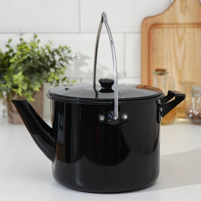 Чайник-котелок с декоративным покрытием, 2,5 л, цвет чёрный от компании Интернет - магазин Flap - фото 1