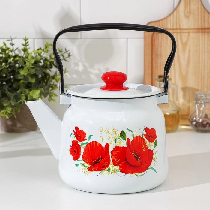 Чайник «Маки», 2,3 л, эмалированная крышка, индукция, цвет белый от компании Интернет - магазин Flap - фото 1
