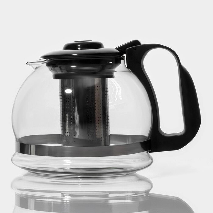 Чайник стеклянный заварочный Доляна «Иллюзия», 1,5 л, с металлическим ситом, цвет чёрный от компании Интернет - магазин Flap - фото 1