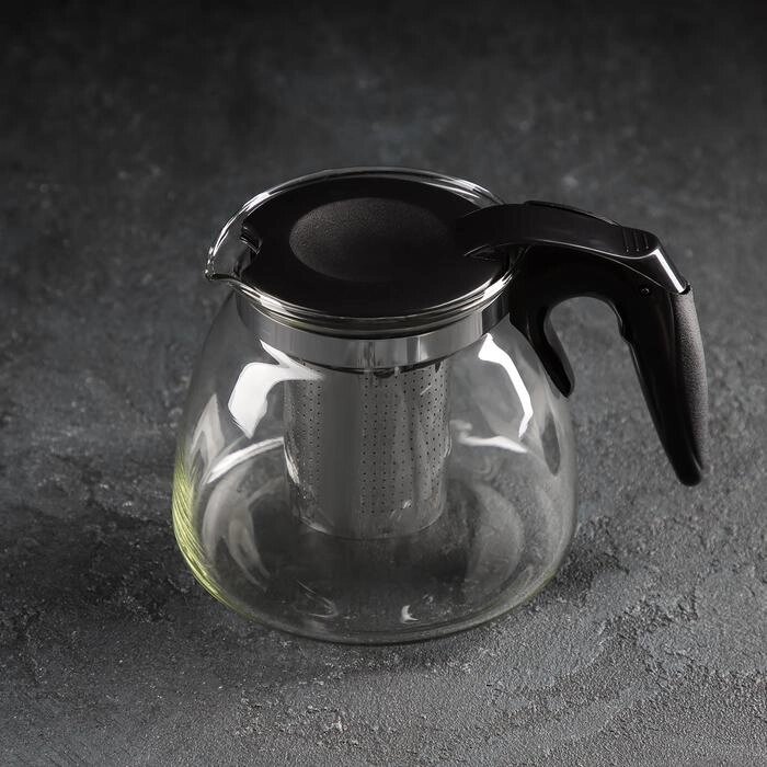Чайник стеклянный заварочный «Джулиан», 900 мл, с металлическим ситом, цвет чёрный от компании Интернет - магазин Flap - фото 1