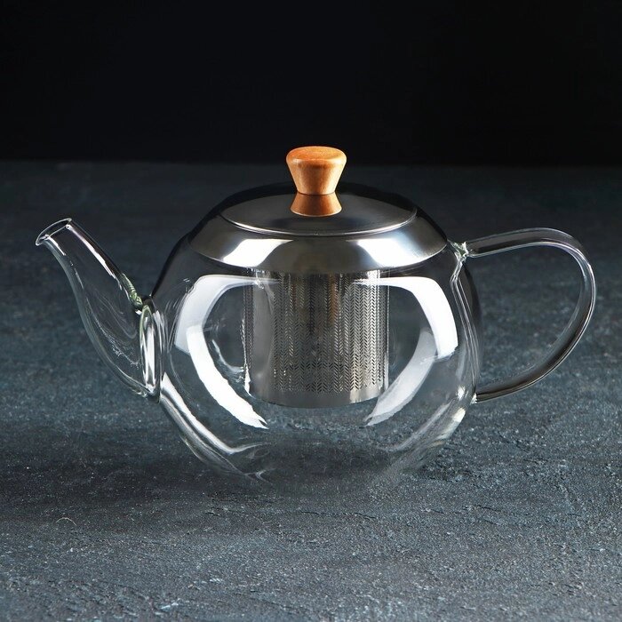 Чайник стеклянный заварочный «Эпле», 600 мл, с металлическим ситом от компании Интернет - магазин Flap - фото 1