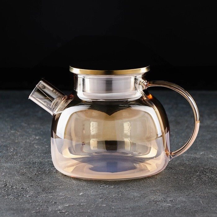 Чайник стеклянный заварочный «Глори», 1 л, с металлическим ситом, цвет золотой от компании Интернет - магазин Flap - фото 1