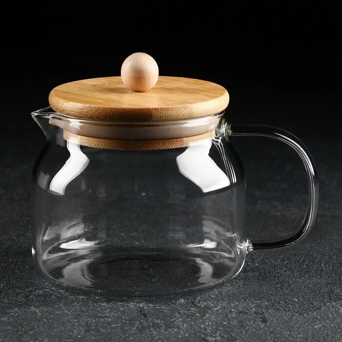 Чайник стеклянный заварочный с бамбуковой крышкой Magistro «Эко», 400 мл от компании Интернет - магазин Flap - фото 1