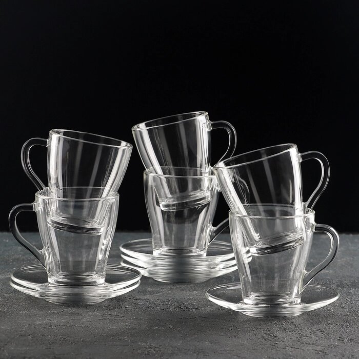 Чайный стеклянный набор «Грация», 12 предметов: кружка 250 мл, 6 шт, блюдце, 6 шт от компании Интернет - магазин Flap - фото 1