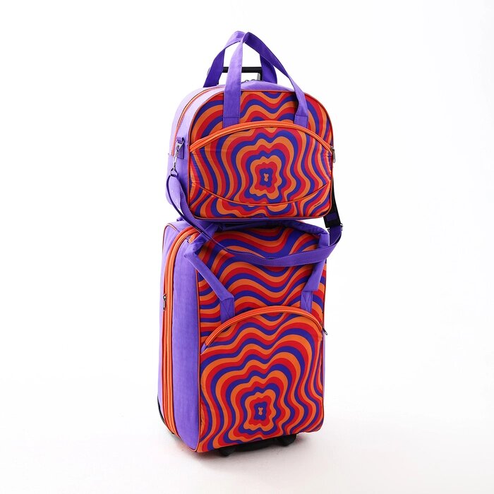 Чемодан на молнии, дорожная сумка, набор 2 в 1, цвет сиреневый/оранжевый от компании Интернет - магазин Flap - фото 1