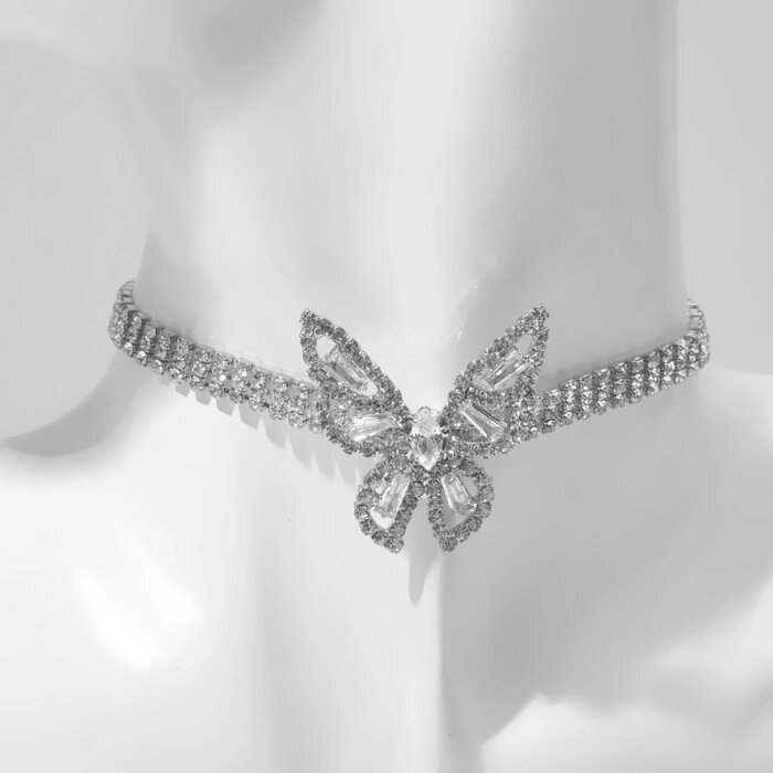 Чокер «Бабочка» крупная, цвет белый в серебре, 30 см от компании Интернет - магазин Flap - фото 1