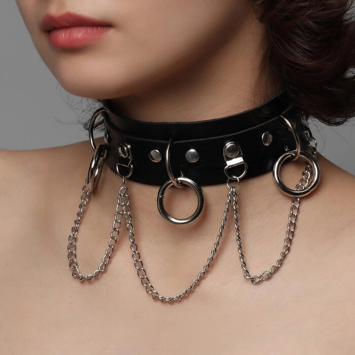 Чокер «Искушение» цепи и кольца, цвет чёрный в серебре, 40 см от компании Интернет - магазин Flap - фото 1