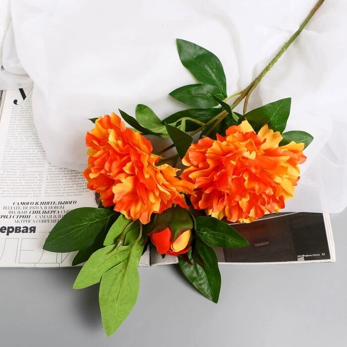 Цветы искусственные "Пион снежный пик" d-14 см 61 см, оранжевый от компании Интернет - магазин Flap - фото 1