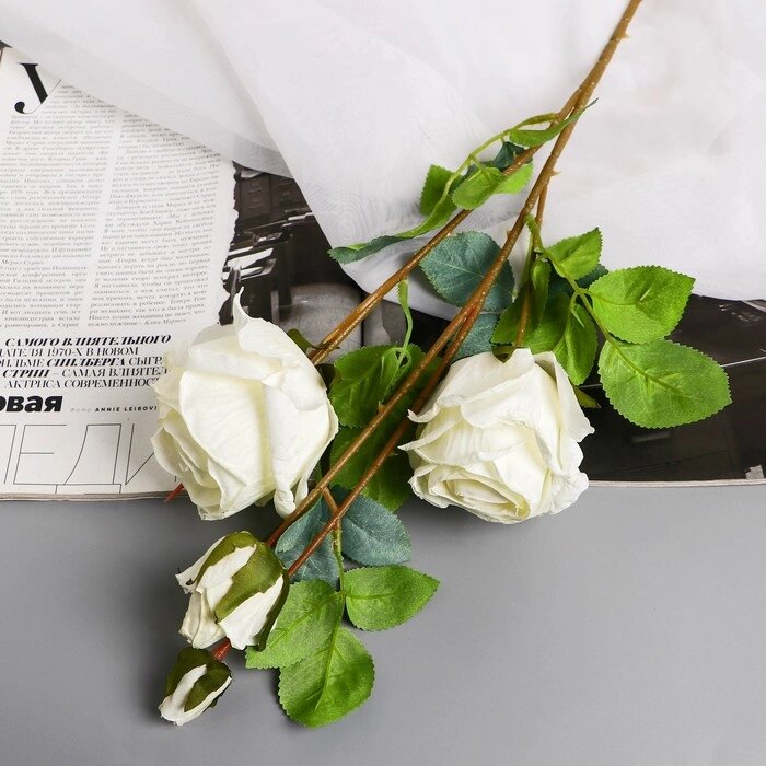 Цветы искусственные "Роза Солмус" d-7,5 см 64 см, белый от компании Интернет - магазин Flap - фото 1