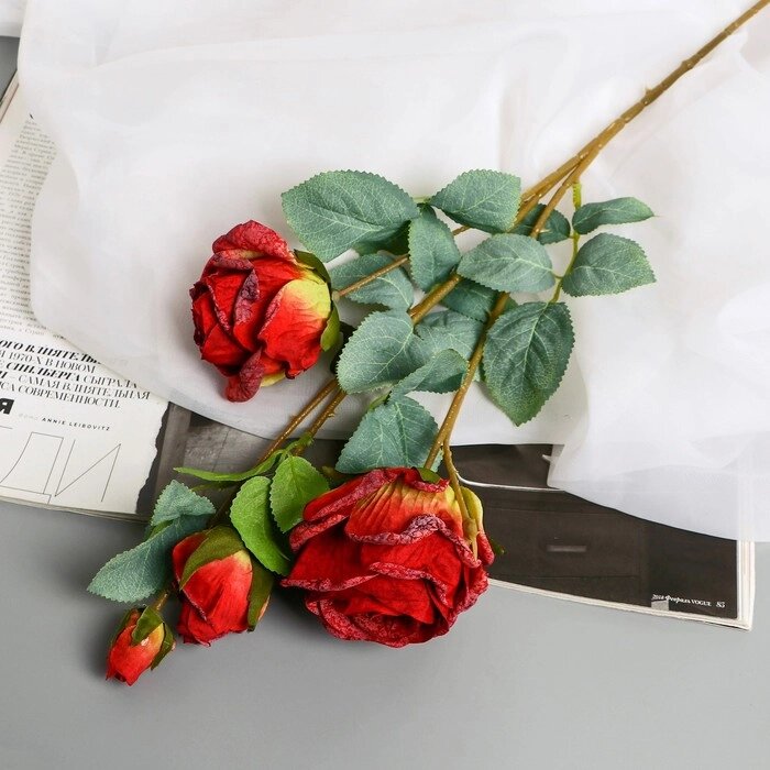 Цветы искусственные "Роза Солмус" d-7,5 см 64 см, красный от компании Интернет - магазин Flap - фото 1