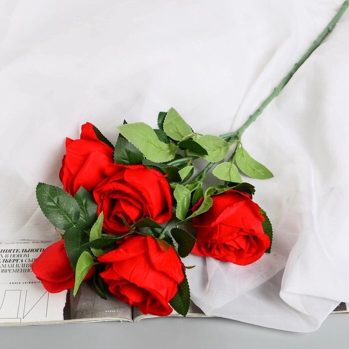 Цветы искусственные "Роза Триза" d-7 см 50 см, красный от компании Интернет - магазин Flap - фото 1