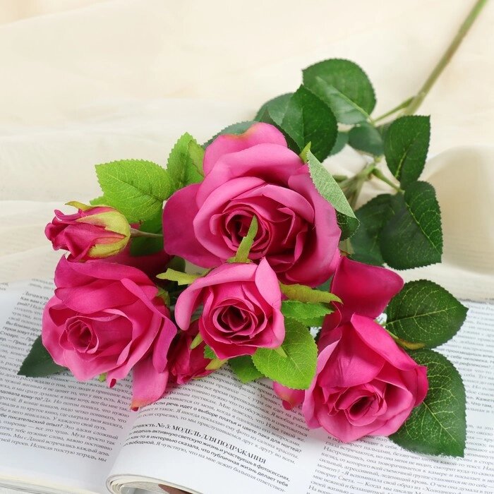 Цветы искусственные "Розочки кустовые" 8х65 см, малиновый от компании Интернет - магазин Flap - фото 1