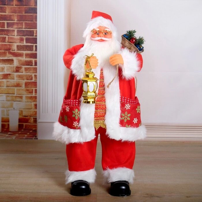 Дед Мороз "Красная шубка, в очках, с фонариком" двигается, с подсветкой, 70 см от компании Интернет - магазин Flap - фото 1