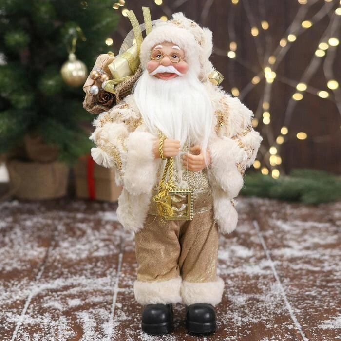 Дед Мороз "В бело-золотистом костюме блеск, с подарками" 30х15 см от компании Интернет - магазин Flap - фото 1