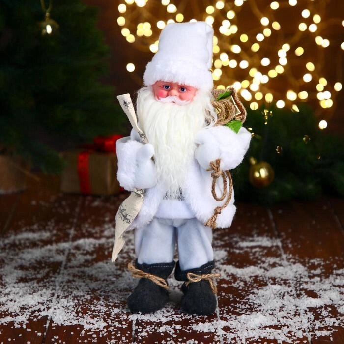 Дед Мороз "В белом полушубке с мешком" двигается, 29 см от компании Интернет - магазин Flap - фото 1