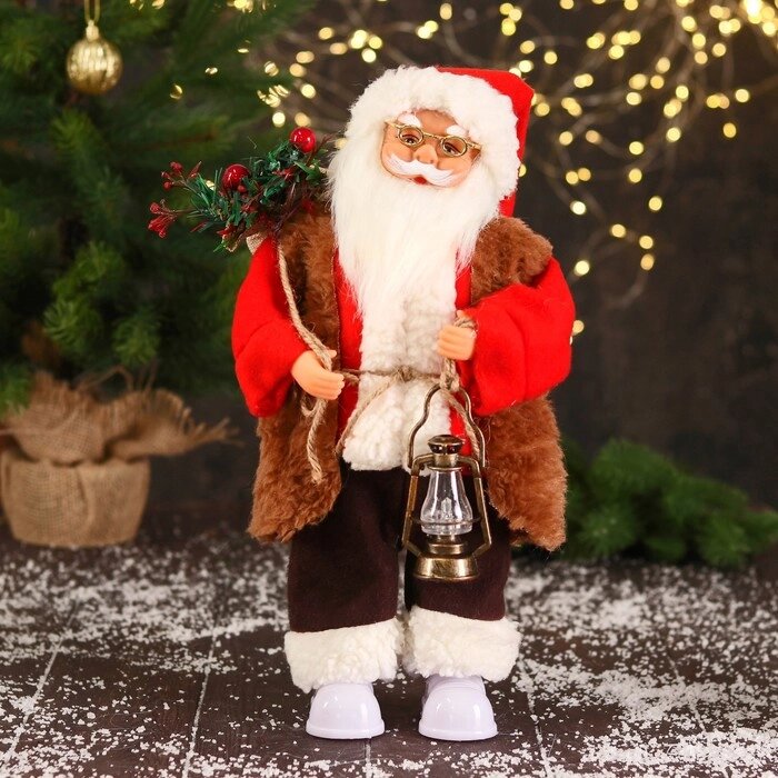Дед Мороз "В красном тулупе, с фонариком" двигается, ботинки светятся, 17х35 см от компании Интернет - магазин Flap - фото 1