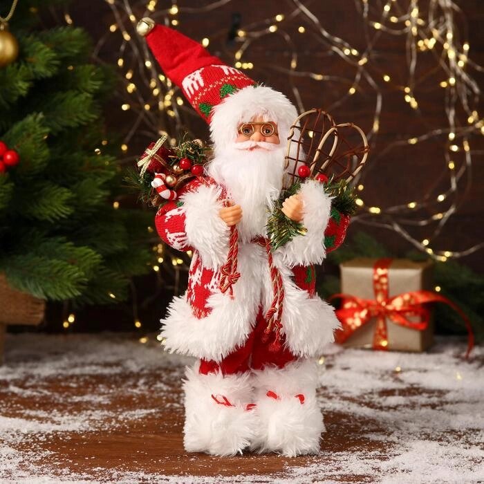 Дед Мороз "В красной шубке, колпачке и с подарками" 30 см от компании Интернет - магазин Flap - фото 1