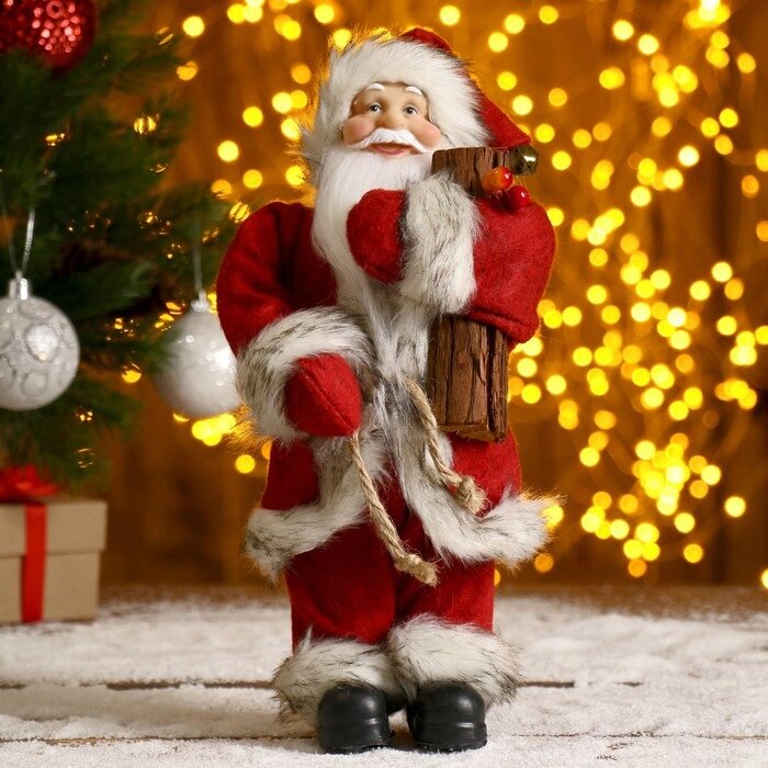 Дед Мороз  "В красной шубке, с брёвнышком" 29 см от компании Интернет - магазин Flap - фото 1
