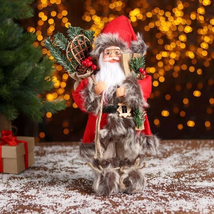 Дед Мороз "В красной шубке с лыжами" 30 см от компании Интернет - магазин Flap - фото 1