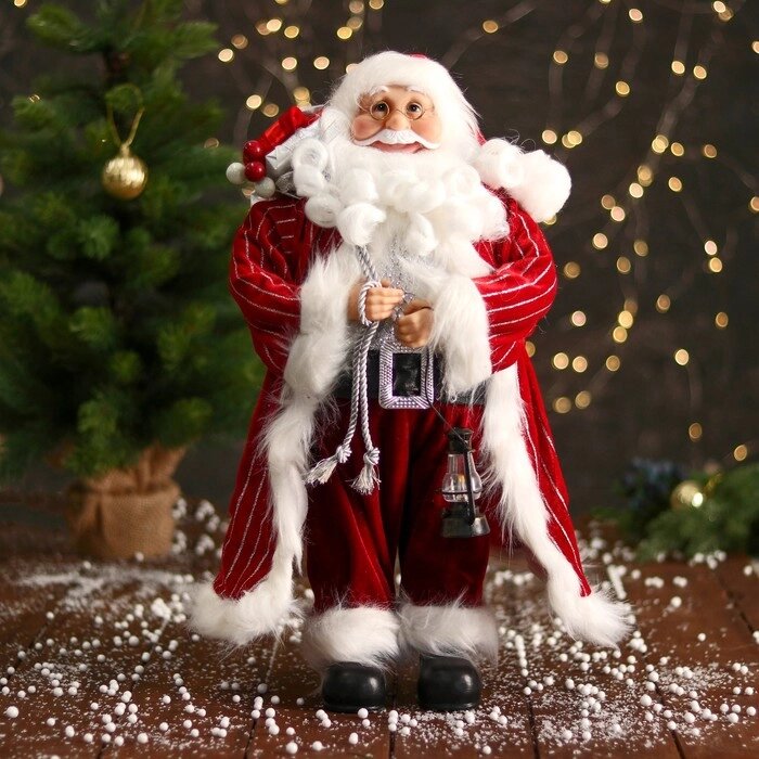 Дед Мороз "В полосатой шубе, фонариком и подарками" 47 см, бело-красный от компании Интернет - магазин Flap - фото 1