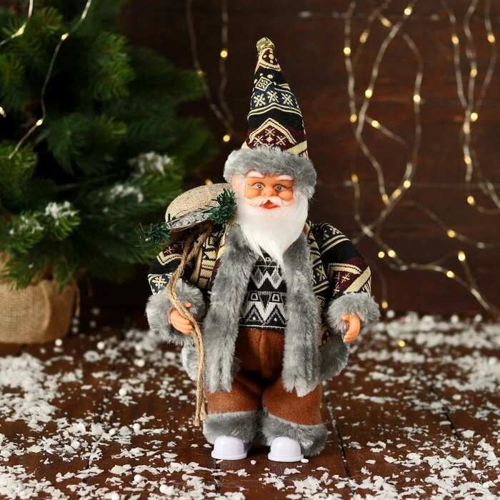Дед Мороз "В тёплом костюме, с подарками" двигается, 24 см, серый от компании Интернет - магазин Flap - фото 1