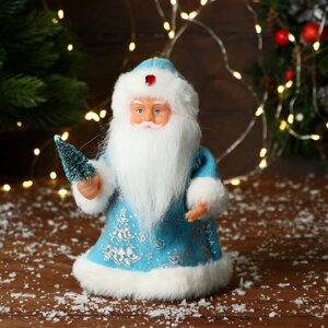 Дед Мороз "В узорчатой шубке с ёлочкой" 19 см, голубой
