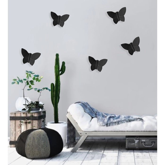 Декор настенный "Бабочки" 11 см x 13 см, черный ,( набор 5 шт) от компании Интернет - магазин Flap - фото 1