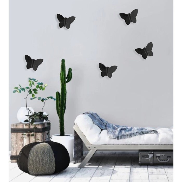 Декор настенный "Бабочки" 7,5 x 10,5 см, черный, (набор 5 шт) от компании Интернет - магазин Flap - фото 1