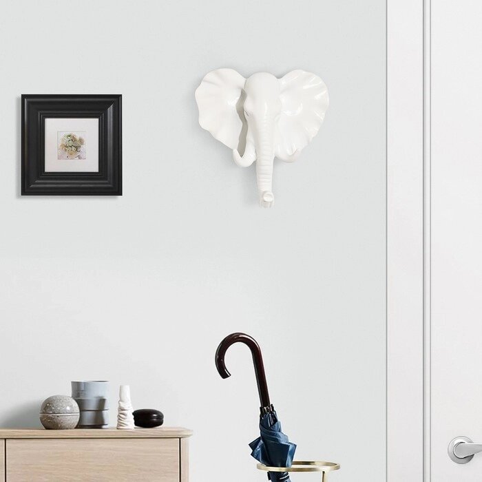 Декор настенный-вешалка "Слон" 11 x 10.5 см, белый от компании Интернет - магазин Flap - фото 1