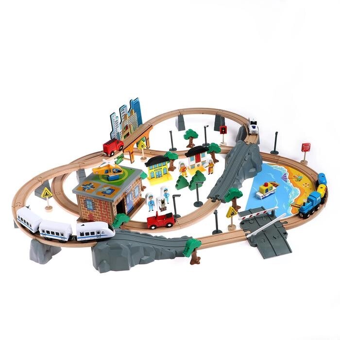 Деревянная игрушка «Железная дорога» 95 деталей, 52,53312,5 см от компании Интернет - магазин Flap - фото 1