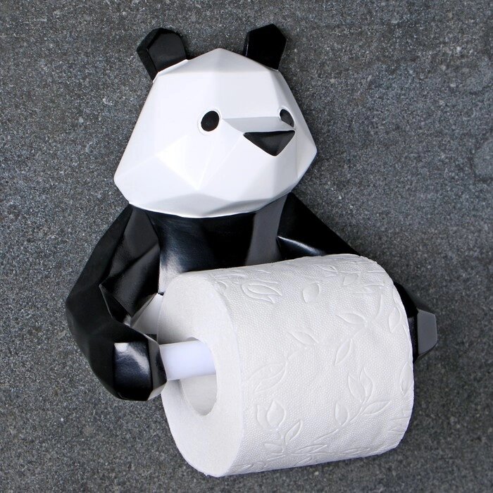 Держатель для туалетной бумаги "Полигональная панда" 19х17х12см, черно-белая от компании Интернет - магазин Flap - фото 1