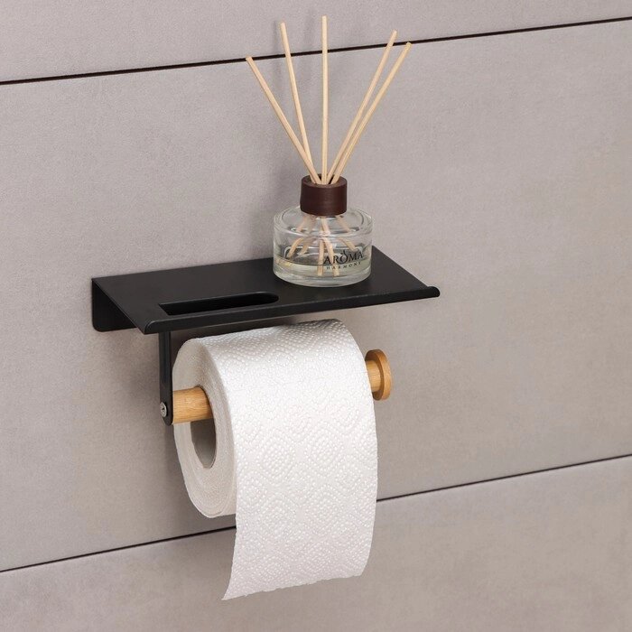 Держатель для туалетной бумаги с полочкой BAMBOO, 189,77,5 см, цвет чёрный от компании Интернет - магазин Flap - фото 1