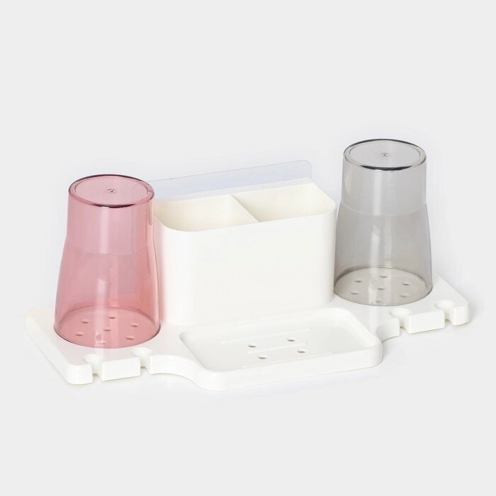 Держатель для зубных щеток настенный, с 2 стаканами на липучках, 31914 см, цвет белый от компании Интернет - магазин Flap - фото 1