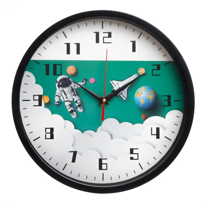 Детские настенные часы "Космонавт", плавный ход, d-30 см от компании Интернет - магазин Flap - фото 1