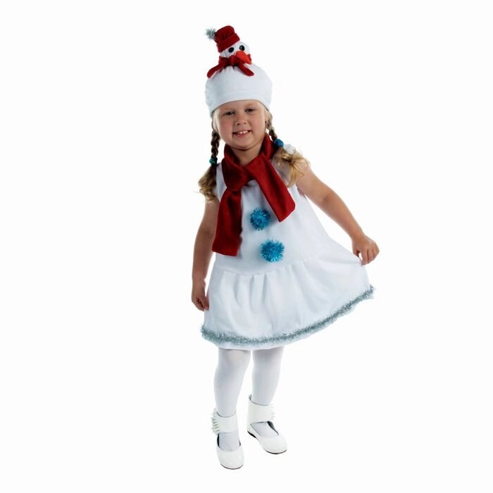 Детский карнавальный костюм "Снеговик с красным шарфом", велюр, рост 68-98 см, цвет белый от компании Интернет - магазин Flap - фото 1