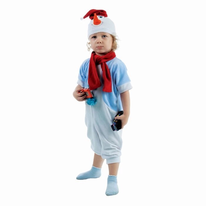Детский карнавальный костюм «Снеговик в голубом жилете», велюр: комбинезон, шарф, шапка, рост 68–92 см от компании Интернет - магазин Flap - фото 1