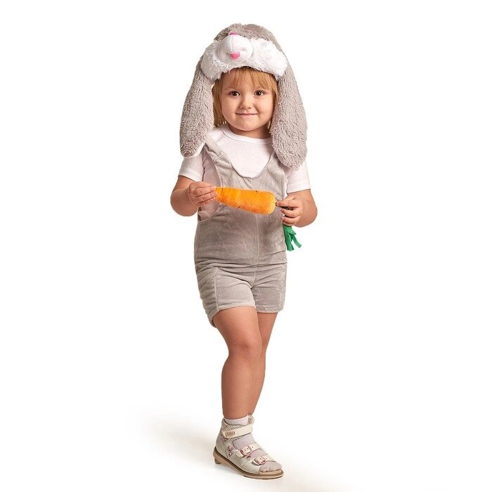 Детский карнавальный костюм "Заюша", шапка, комбинезон, мягконабивная морковка, 1-2 года, рост 92 см от компании Интернет - магазин Flap - фото 1