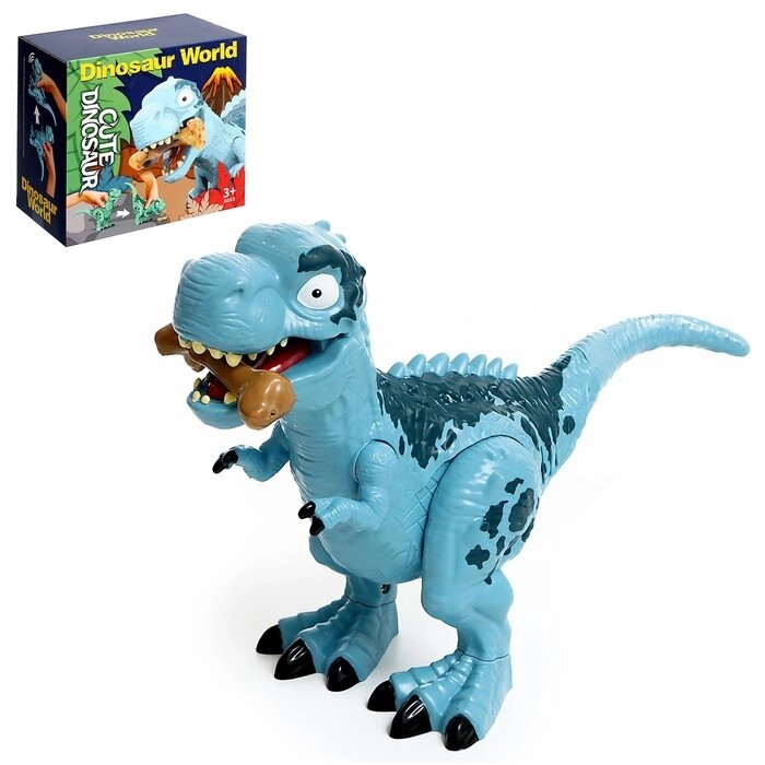 Динозавр «Рекс», с косточкой, работает от батареек, свет и звук, цвет синий от компании Интернет - магазин Flap - фото 1