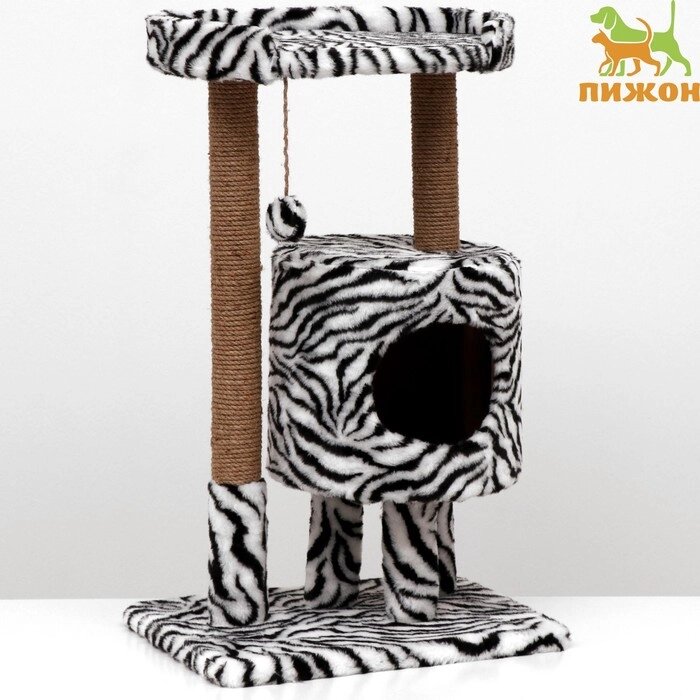 Домик для кошек с когтеточкой "Круглый с площадкой", 52 х 52 х 95 см, зебра от компании Интернет - магазин Flap - фото 1