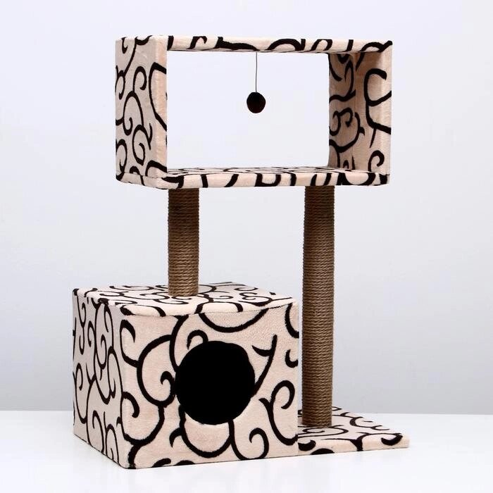 Домик для кошек с когтеточкой "Куб", с мезонином и игрушкой, 60 х 35 х 85 см, микс цветов от компании Интернет - магазин Flap - фото 1