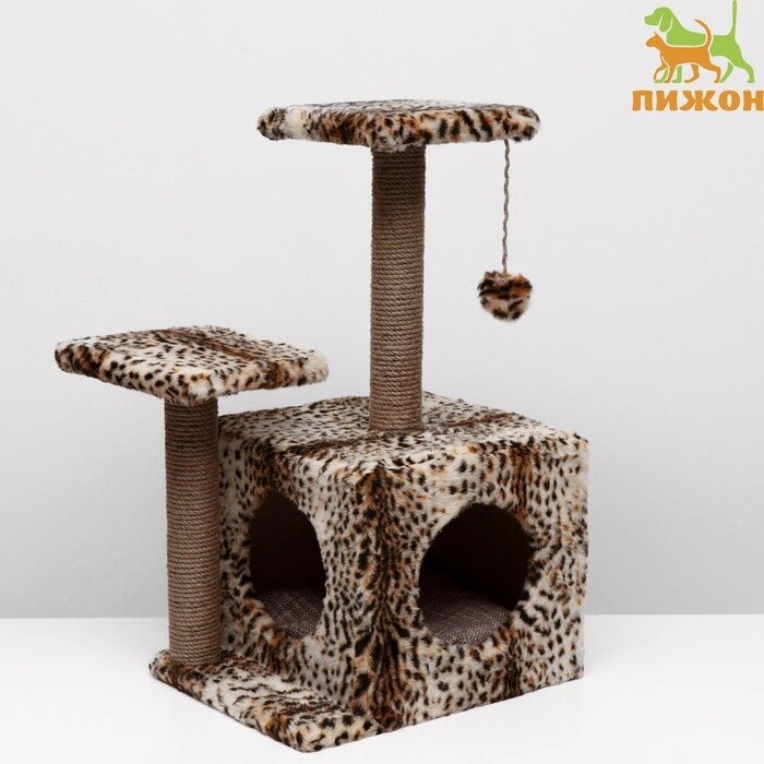 Домик для кошек с когтеточкой, квадратный, 3х-этажный, 45  47  75 см, леопард от компании Интернет - магазин Flap - фото 1