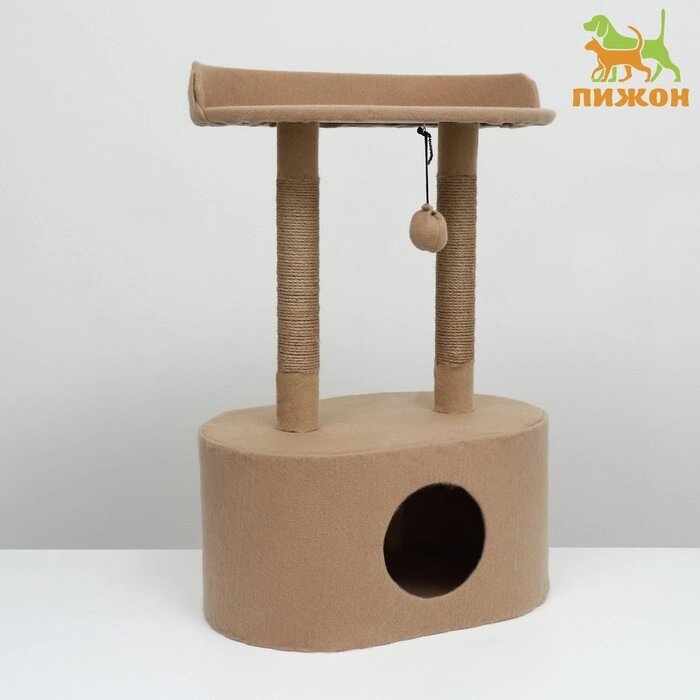 Домик для кошек с когтеточкой, с овальной полкой, 54 х 34 х 80 см, фетр, джут, коричневая от компании Интернет - магазин Flap - фото 1