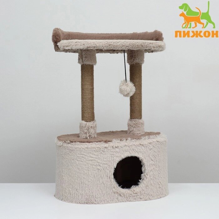 Домик для кошек с когтеточкой, с овальной полкой, 54 х 34 х 80 см, коричневая от компании Интернет - магазин Flap - фото 1