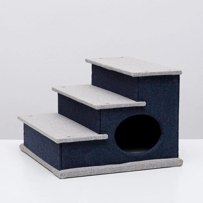 Домик-лесенка для животных "Пижон",  рогожка 39 х 38,5 х 32 см, серо-голубой от компании Интернет - магазин Flap - фото 1