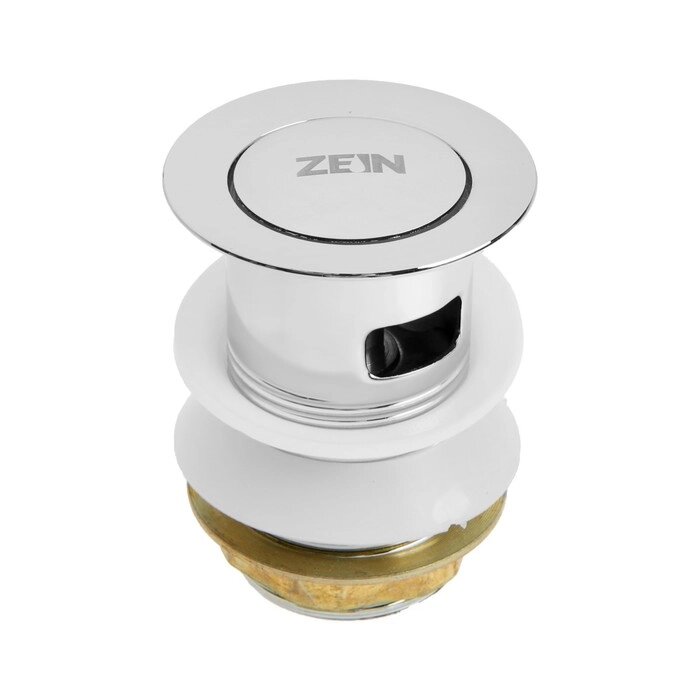 Донный клапан ZEIN BP1, 1 1/4", маленькая кнопка, с переливом, для раковины, хром от компании Интернет - магазин Flap - фото 1