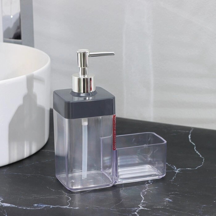 Дозатор для мыла с подставкой, 15,57,319 см, цвет прозрачный/серый от компании Интернет - магазин Flap - фото 1